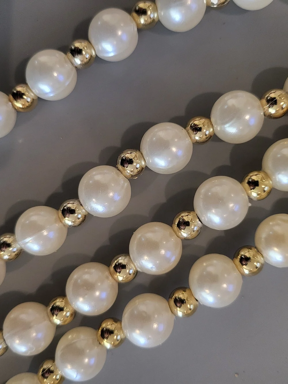 Set of 3 Pearl & Gold Beaded Garlands 25.5 Ft